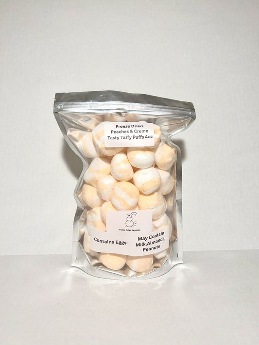 Freeze Dried  Peaches And Creme Saltwater Taffy 4 Oz Made Fresh
